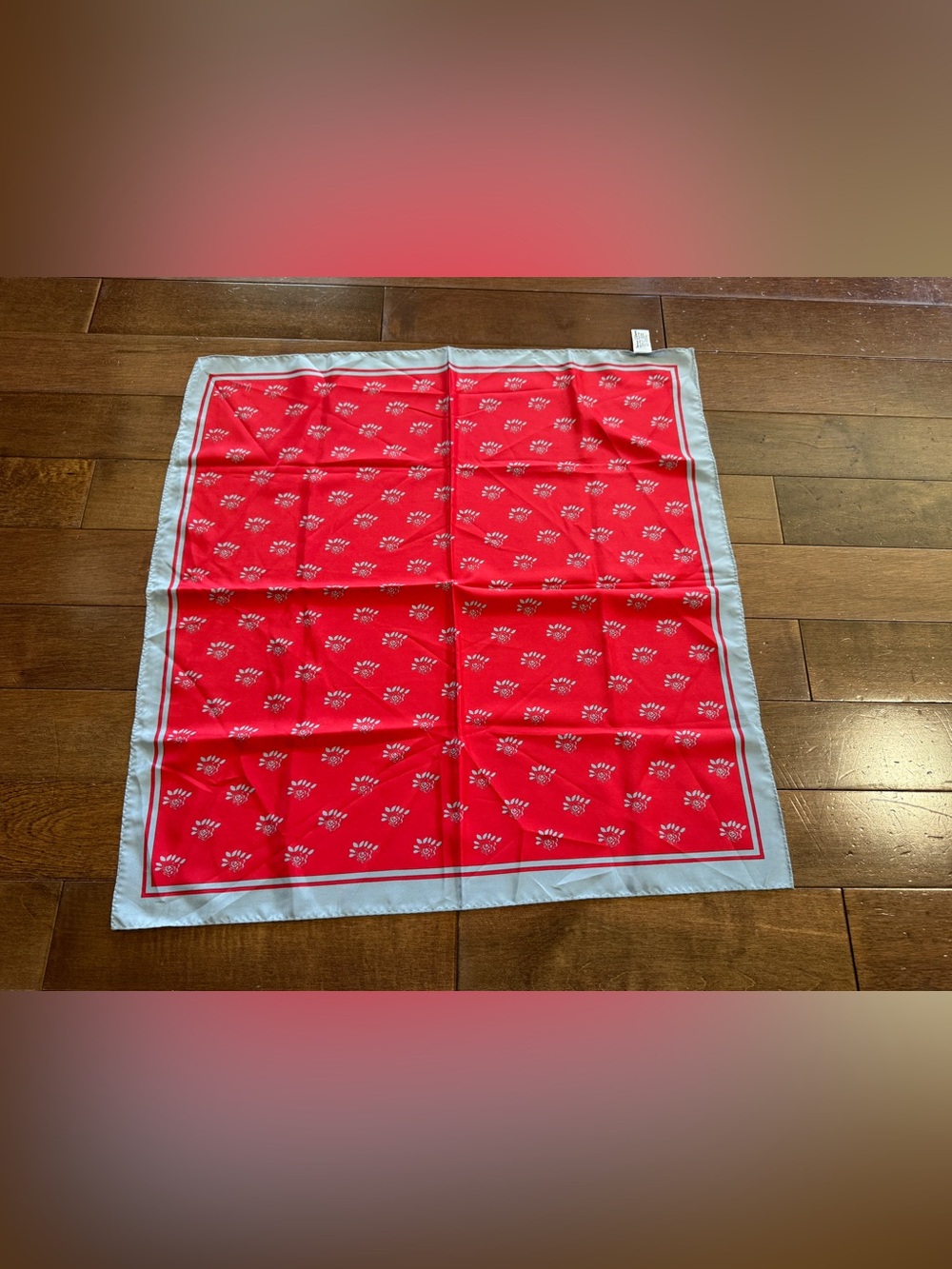 Bandana Scarf by Vera Neumann, Polyester, Made in Japan, Red and Grey, 21” x 21”